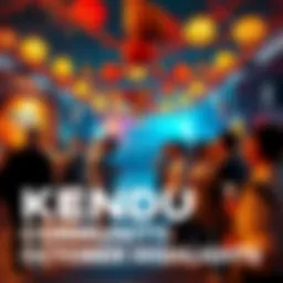 Members of the KENDU community celebrating at a vibrant October event with decorations and banners.