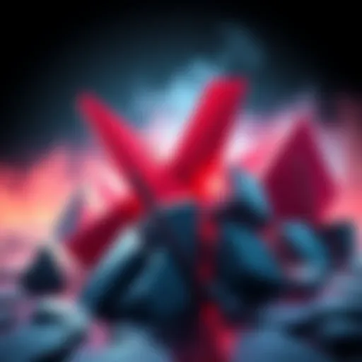 A graphic representation of abstract shapes struggling against obstacles, symbolizing current challenges faced by the project.