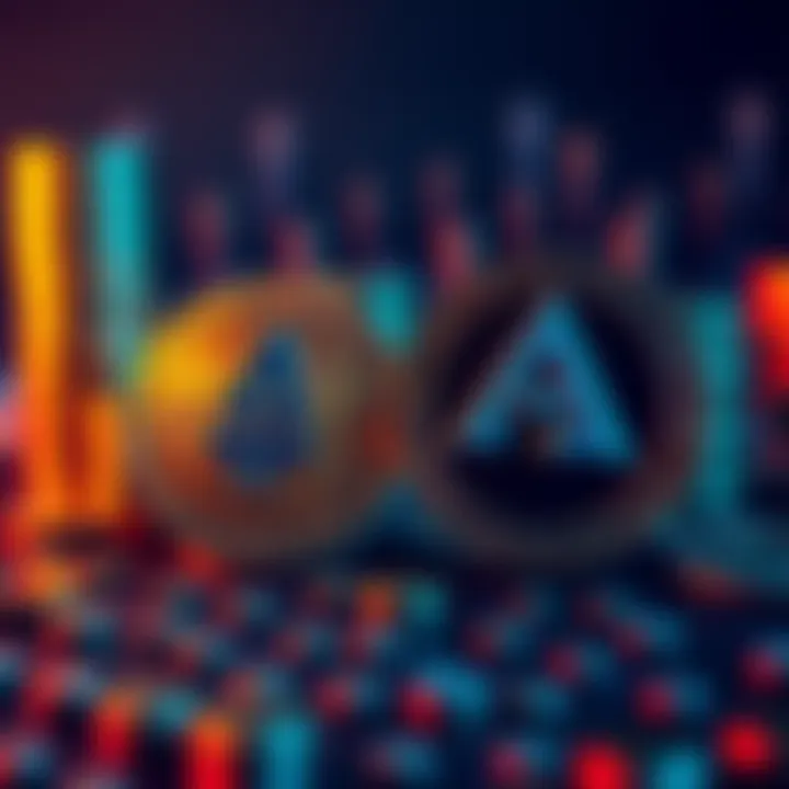 A graphic showing Ada and Amp cryptocurrency coins with arrows indicating exchange