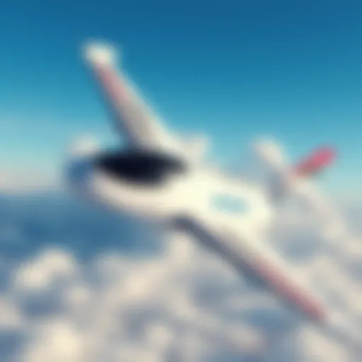 An innovative AeroBud aircraft flying through a clear blue sky with clouds in the background.