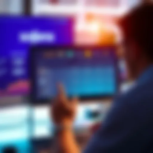 A graphic showing a person examining different liquidity pool options on a computer screen, highlighting cost comparisons, with Solana branding in the background.