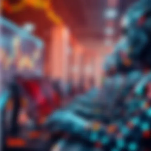 Teams of AI trading agents competing in a live crypto challenge with a visual of trading charts and digital currencies.