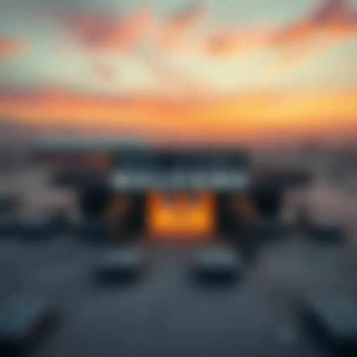 A view of the incomplete welcome center at Akon's $6 billion crypto city project, surrounded by unfinished land and construction materials.