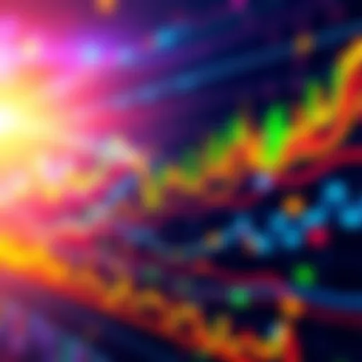 Colorful graph showing the rise and fall of altcoins, with popular altcoins highlighted in different colors, symbolizing the current market trends.
