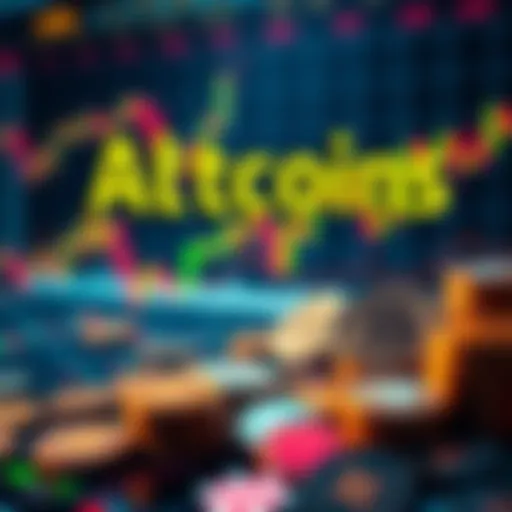 A visual representation of top altcoins during a market dip with charts and coins in the background.