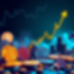 Illustration showing various altcoins like ADA and LINK declining as Bitcoin's value rises, with a downward trend line indicating market struggle.