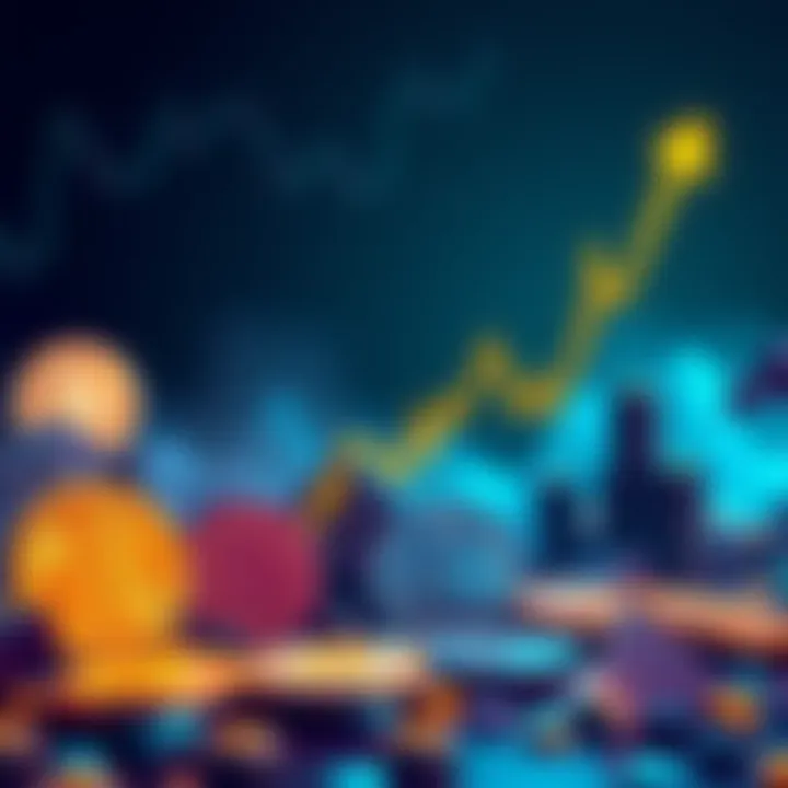 Illustration showing various altcoins like ADA and LINK declining as Bitcoin's value rises, with a downward trend line indicating market struggle.