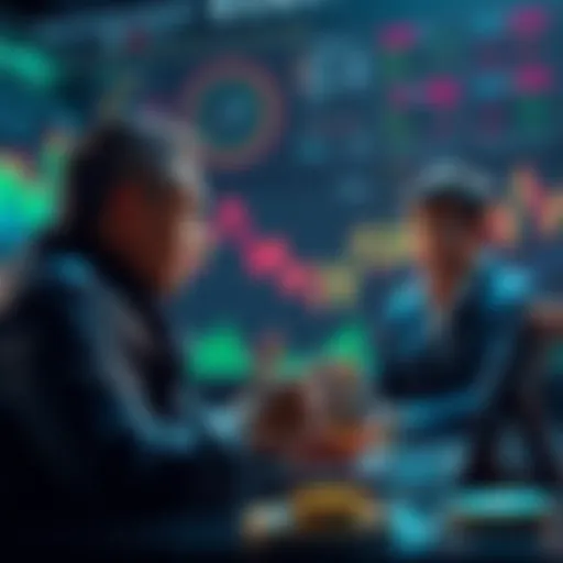 Analysts discussing AMP token price predictions with charts and graphs in the background