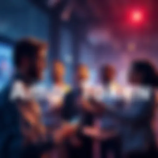 A group of people engaging in a discussion about Amp Token, sharing insights and asking questions, with digital devices in hand.