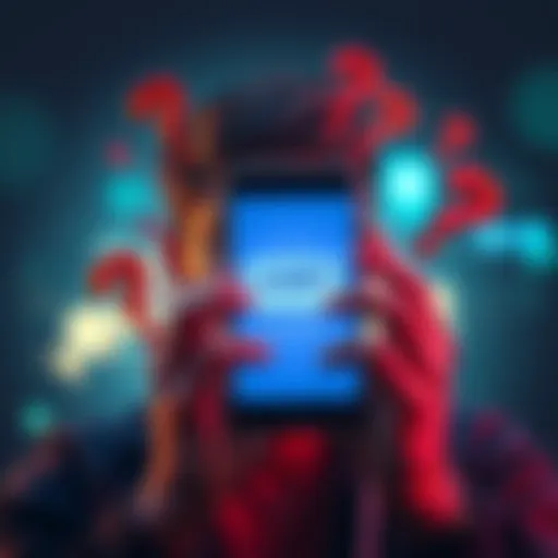 A person looking frustrated at a mobile screen showing a missing AMP token, with question marks around them.