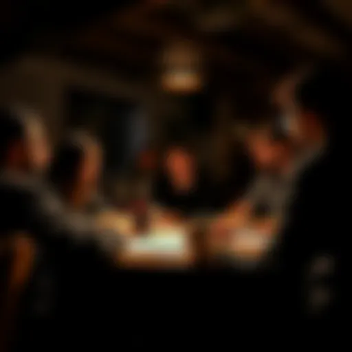 A group of people gathered around a table, sharing ideas for a decentralized constitution.
