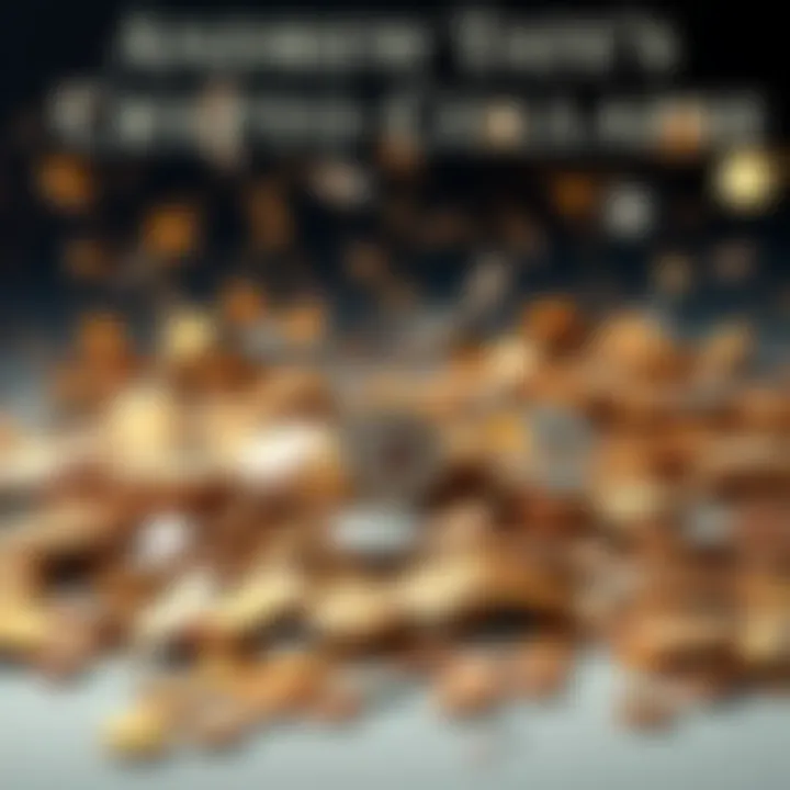 A visual representation of a crumbling cryptocurrency empire with coins scattered and shrinking in size, symbolizing Andrew Tate's financial downfall.