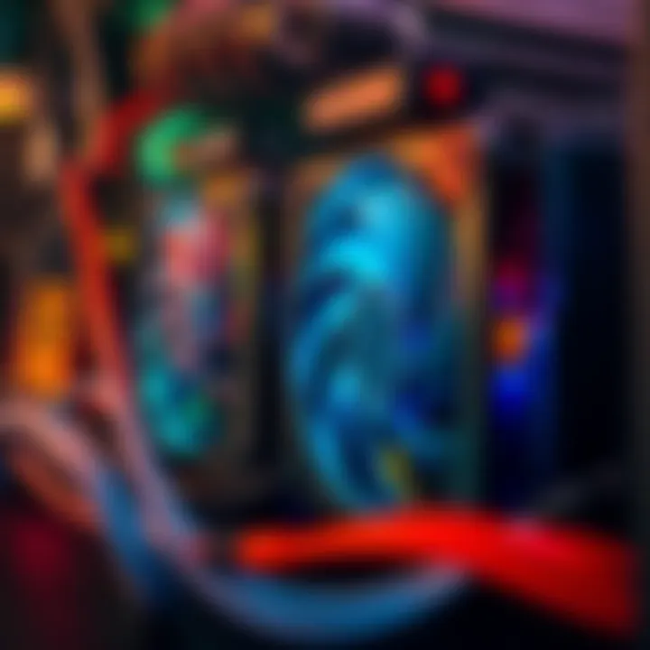 A close-up of an Antminer S9i cryptocurrency mining machine during setup, showing power cables and cooling fans