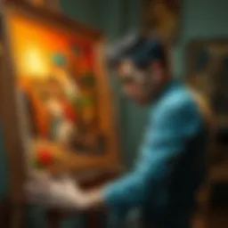 A sad artist looks at their rejected painting, reflecting disappointment