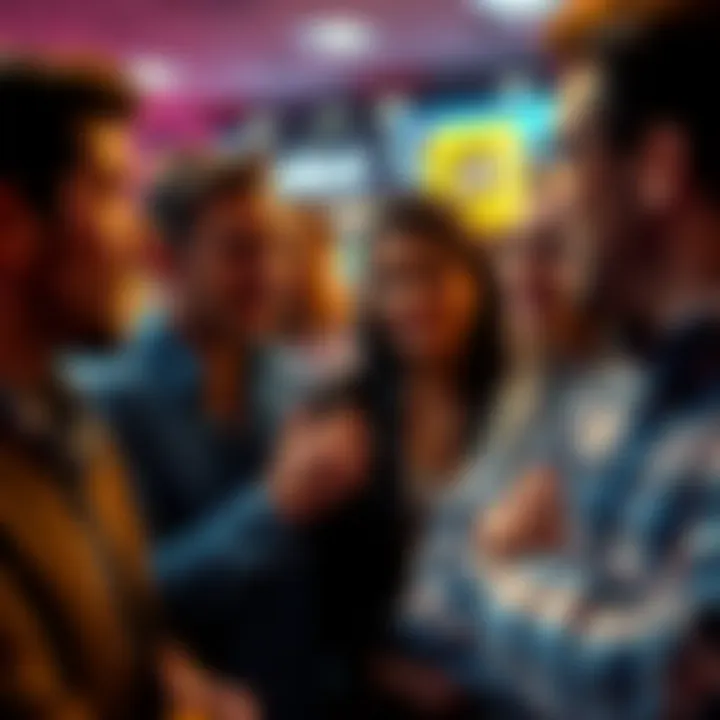 A group of people engaging in conversation about the Atlas Buck add bonus, looking interested and curious.