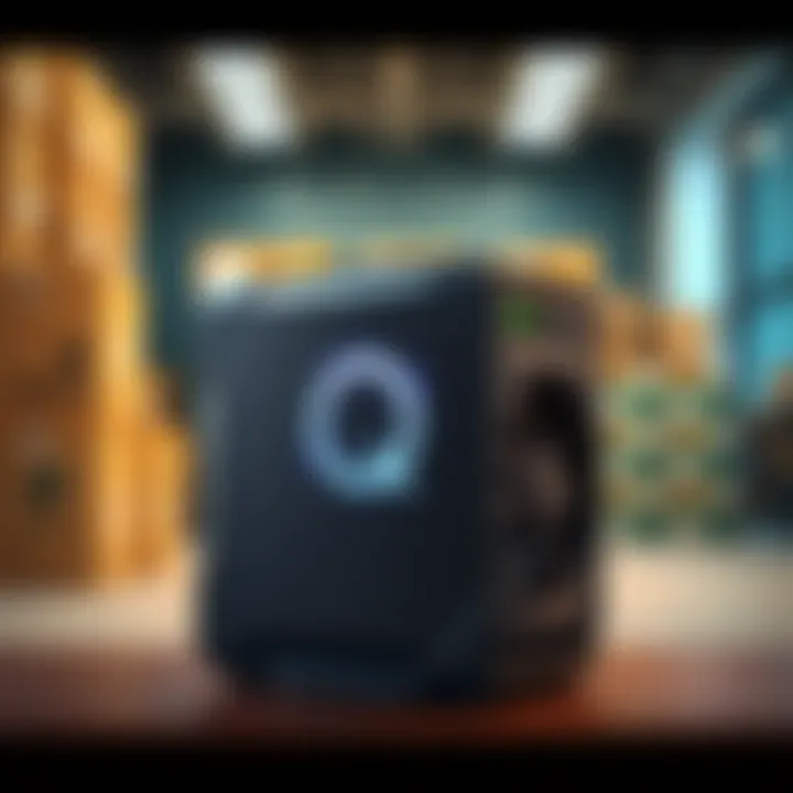 Avalon Q miner on display with shipping boxes in the background