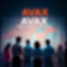 A group of people discussing the future value of AVAX with charts and graphs in the background