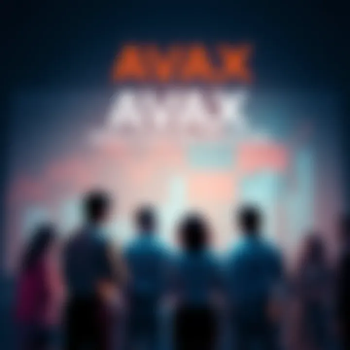 A group of people discussing the future value of AVAX with charts and graphs in the background