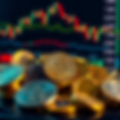 A visual representation of various cryptocurrency coins with a background of financial charts, indicating the average holdings among individuals in the USA.