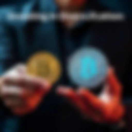 A person holding a gold coin in one hand and a cryptocurrency coin in the other, symbolizing a balance between traditional assets and digital currency.