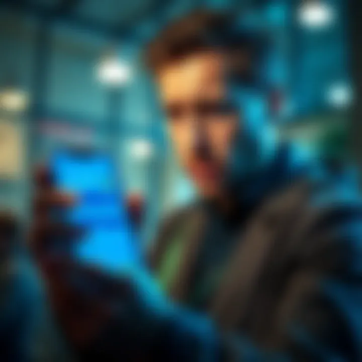 Person looking worried while checking bank account on a smartphone with a visible balance on the screen