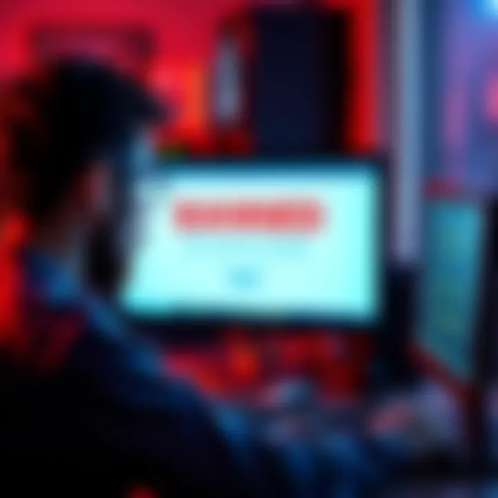 A surprised person looking at a computer screen, showing a message about being banned from forums without posting.