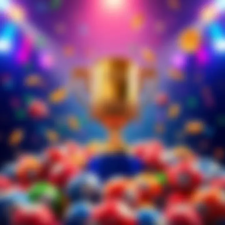 A vibrant promotional poster for the BCH Global Lotto featuring colorful lottery balls and a shining trophy symbolizing winners.