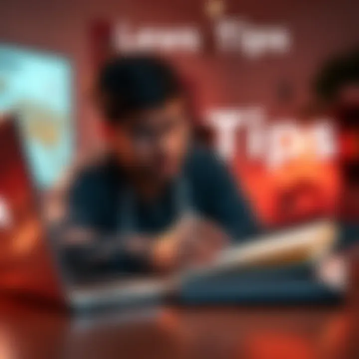 A person looking at a laptop with a notebook and pen, focused on learning something new.