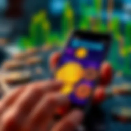 A smartphone displaying various cryptocurrency brokerage apps with Bitcoin symbols on the screen