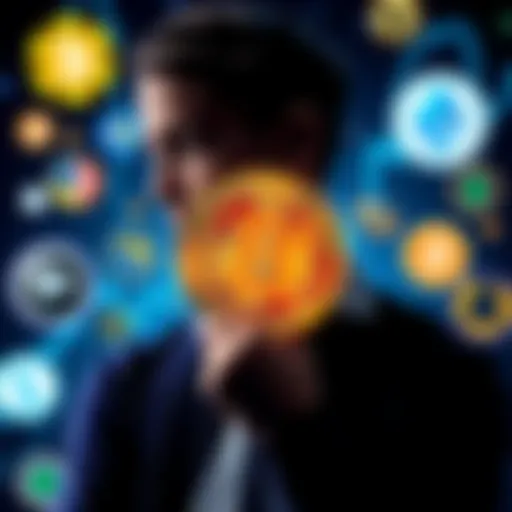 A person considering switching their altcoins to Bitcoin, with Bitcoin logo visible alongside various altcoin logos.