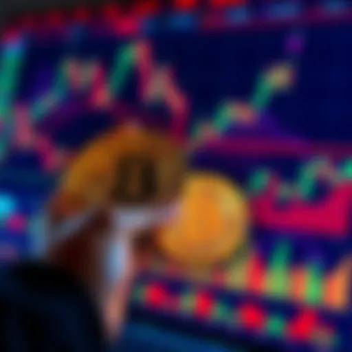 A person holding Bitcoin and looking at charts showing altcoins like LINK and ADA, symbolizing investment choices in the crypto market.