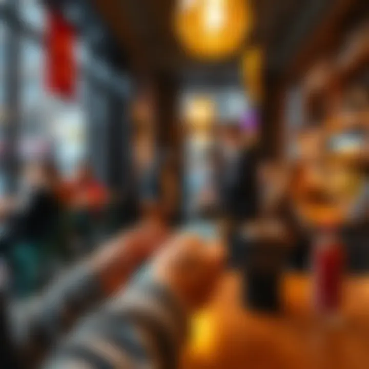 A person using a smartphone to make a Bitcoin payment in a café in Amsterdam