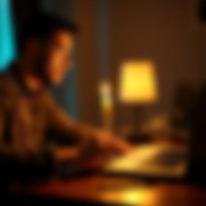 A person lighting a candle next to a laptop while preparing to buy Bitcoin, showing a mix of technology and rituals.