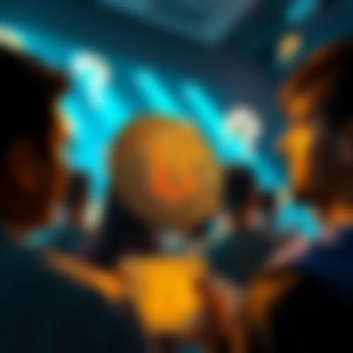 A visual representation showing a group of people discussing Bitcoin with question marks above their heads, reflecting doubts about its direction compared to Satoshi Nakamoto's vision.