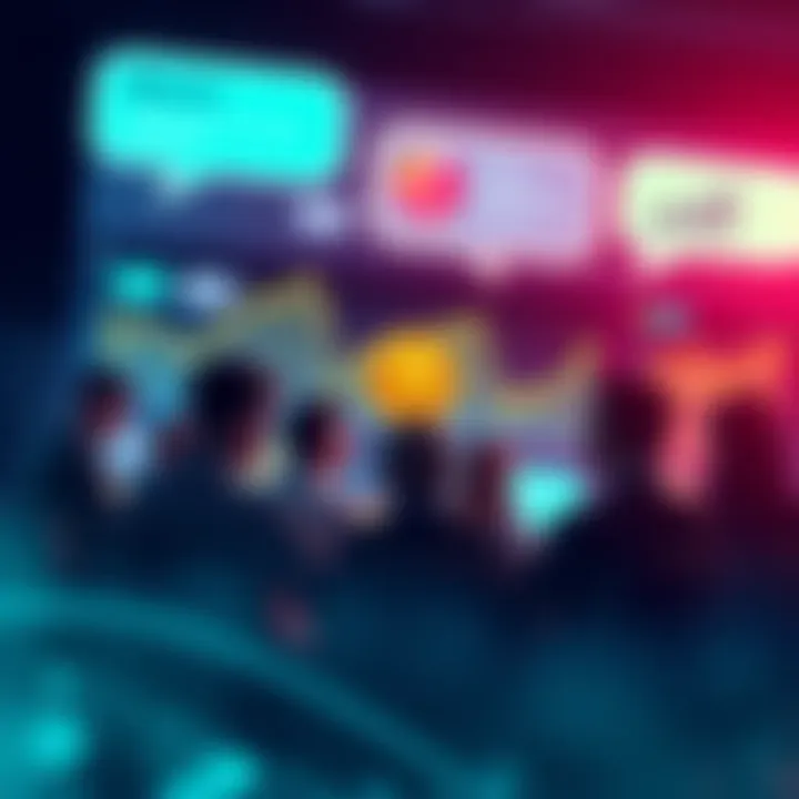 A group of people discussing Bitcoin in an online forum setting with chat bubbles and charts in the background.