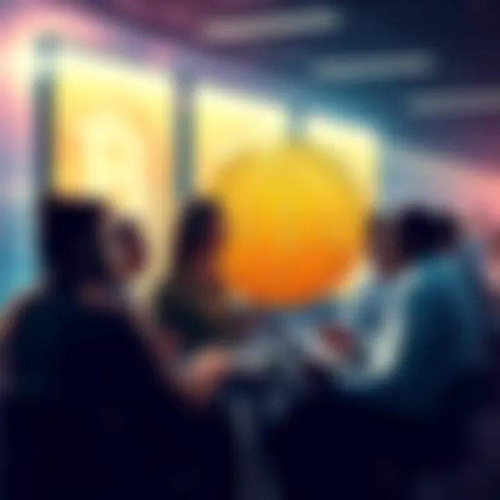 A group of people engaged in a discussion about Bitcoin, sharing insights and asking questions in a lively forum setting.