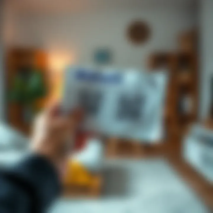 A hand holding a piece of paper with two scanning codes related to a Bitcoin gift for a mother. The background is a simple home setting.