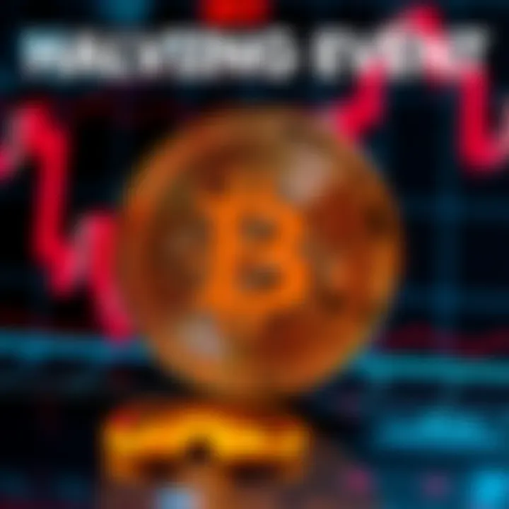 A graphic representation of the Bitcoin halving event showing a digital coin with a downward trend graph in the background.