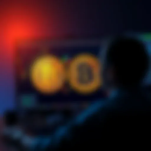 An investor considering the decision to invest in Bitcoin versus altcoins, with Bitcoin and altcoin logos visible on a computer screen.
