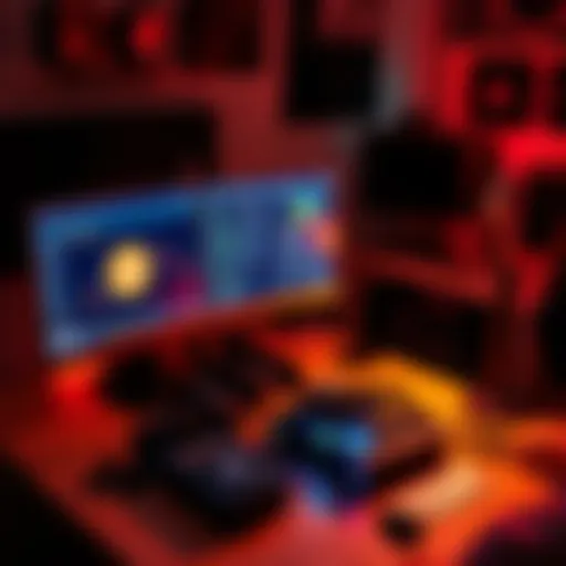 A person setting up a Bitcoin solo miner at home, with a computer screen showing mining software and mining hardware on a desk.