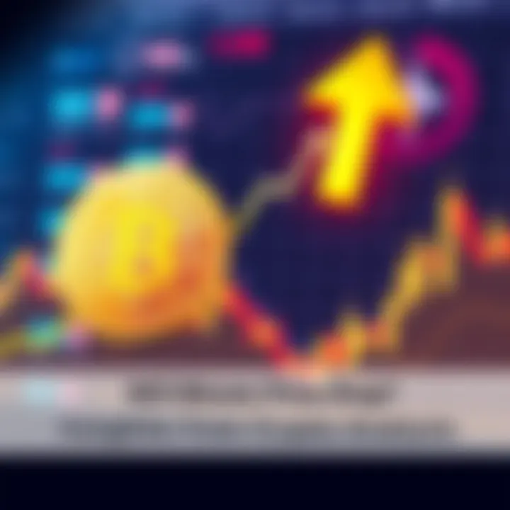A chart showing Bitcoin price trends with arrows indicating potential drop or rise
