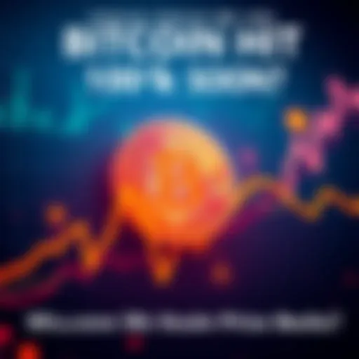 A graph showing Bitcoin's price approaching 100k with upward trends and market analysis symbols