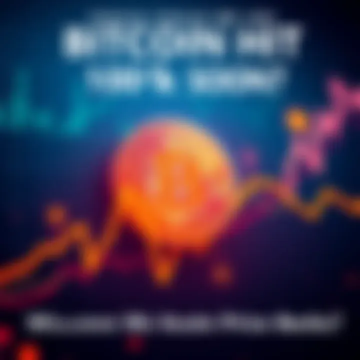 Bitcoin price chart A graph showing Bitcoin's price approaching 100k with upward trends and market analysis symbols