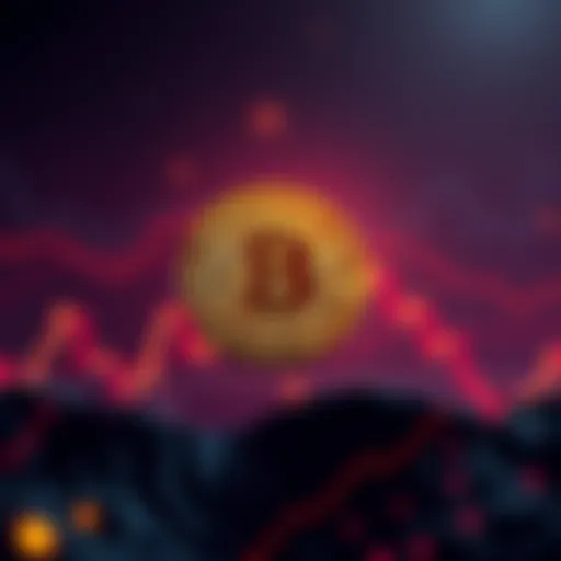 A Bitcoin price chart showing a dip below the 50-week moving average with a downward trend line.