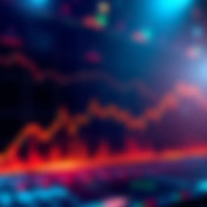 A line graph showing a downward trend in Bitcoin's price with market indicators and predictions, representing potential declines in value.
