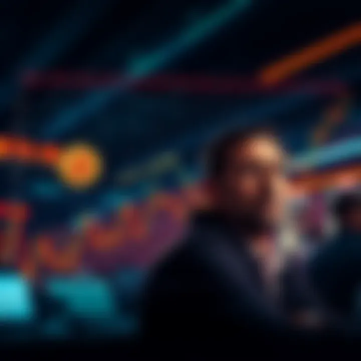 A chart showing dramatic rises and falls in Bitcoin prices over a short period, with traders looking concerned in the background.