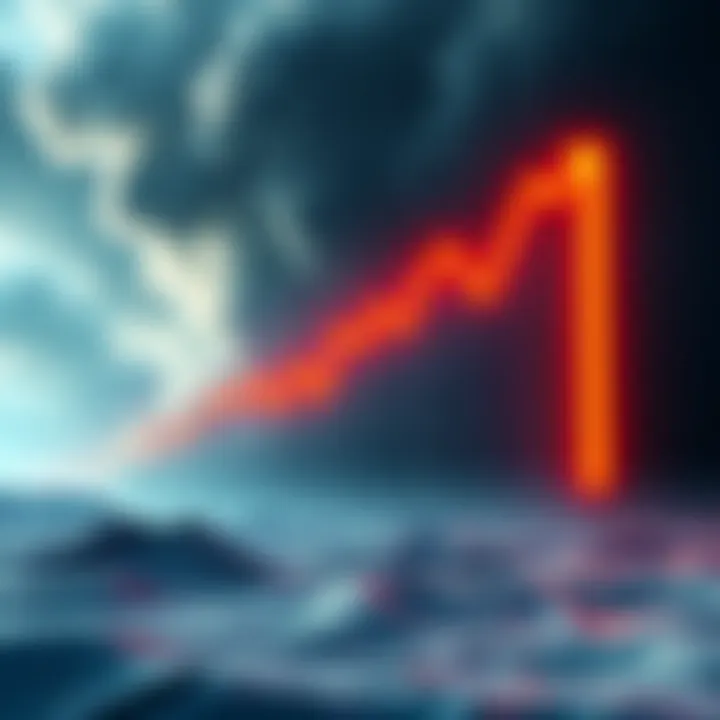 A graph showing Bitcoin's predicted price range between $50,000 and $70,000 as a storm approaches, symbolizing a crypto winter.