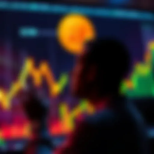 A person looking at a chart showing Bitcoin prices rising sharply, contemplating investment decisions.