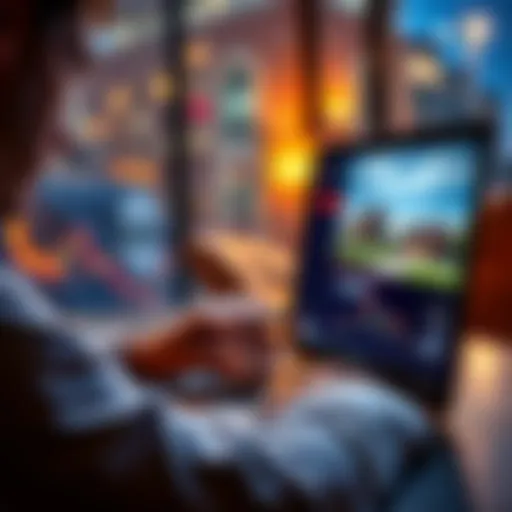 A person analyzing Bitcoin data on a laptop while looking at real estate listings on a screen.