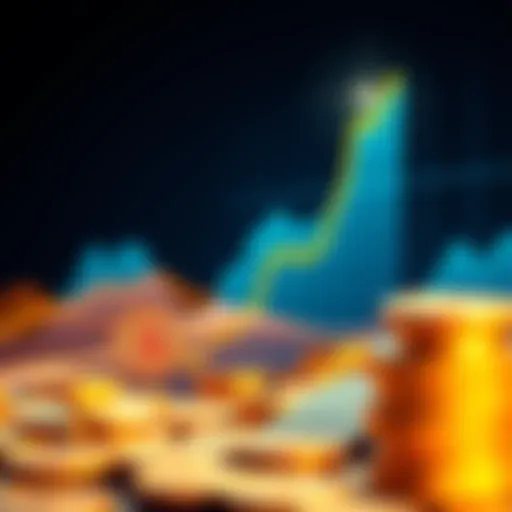An upward trend graph showing Bitcoin prices rising dramatically towards $1 million, with gold bars in the background symbolizing market comparisons.